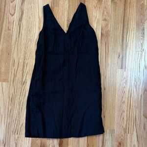 J. Crew lined black linen mini dress v neck and back with pockets